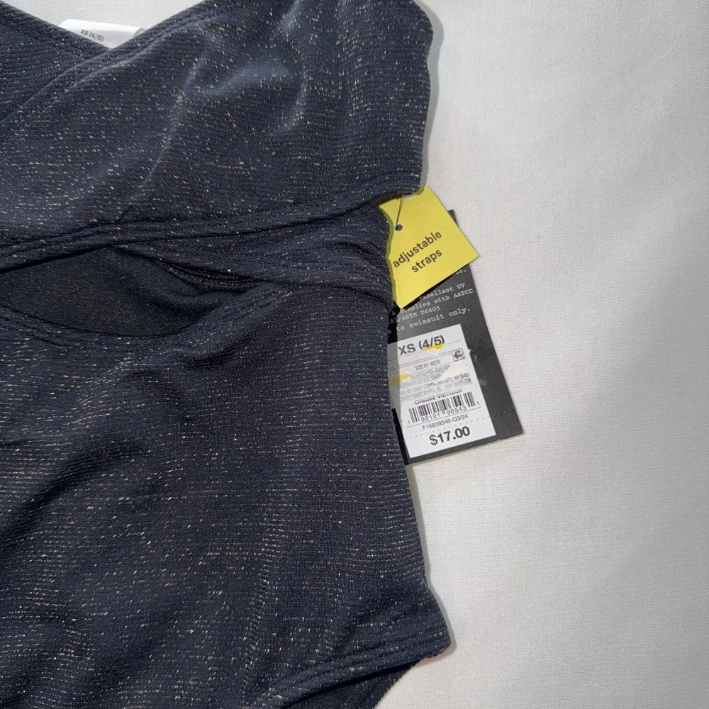 Art Class Girls Black Glitter One Piece Swimsuit XS 4/5 NWT UPF 50+